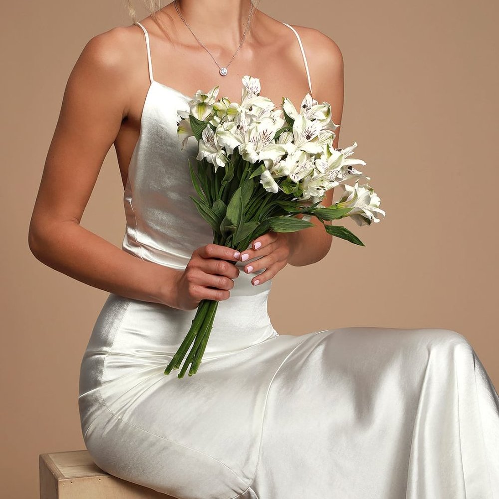 Lulus Elliat White Satin Cowl Neck Wedding Dress